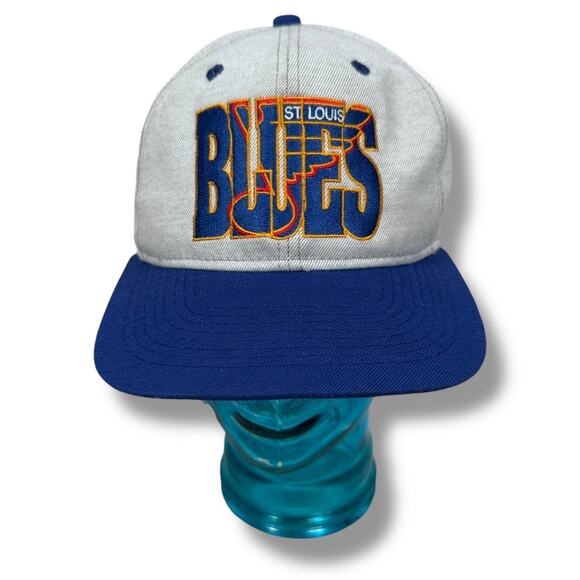 Vintage 1 Apparel St Louis Blues Snapback Hat Hockey Cap White Blue 90s USA NHL - Picture 1 of 10